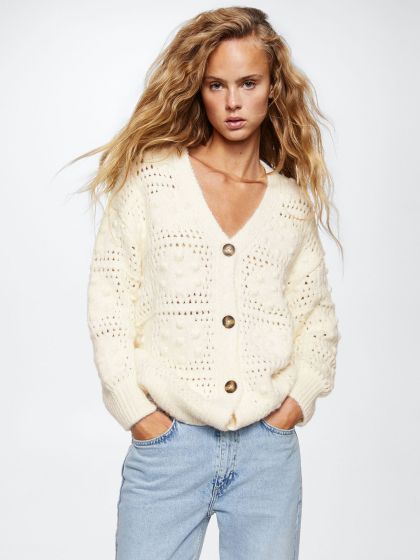 Buy H M Women White Oversized Cable Knit Cardigan Sweaters for