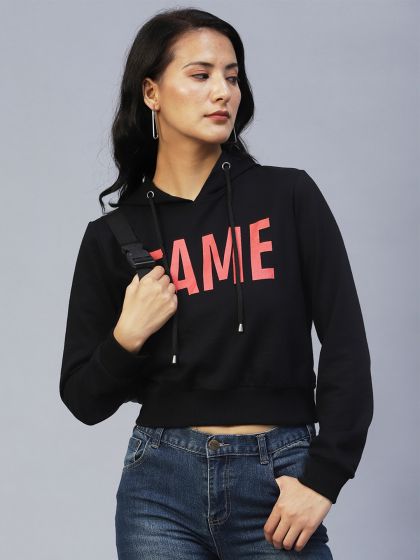 Buy Mad Over Print Women Black Cotton BTS Logo Printed Hooded