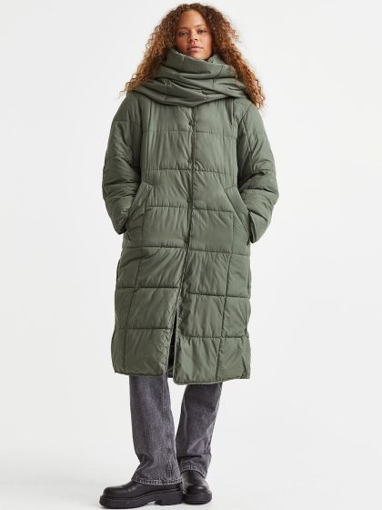 Oversized Quilted Jacket - Dark khaki green - Ladies