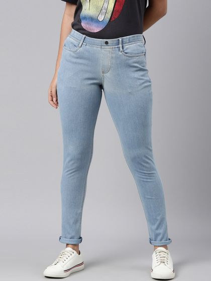 Buy Go Colors Women Blue Solid Knit Jeggings - Jeggings for Women 163332 |  Myntra