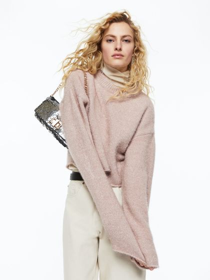 Buy H M Women Beige Oversized Fringe Trimmed Poncho Sweaters for
