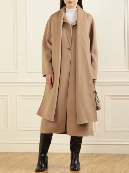 Buy Ted Baker Women Beige Solid Long Coat With Detachable Waist
