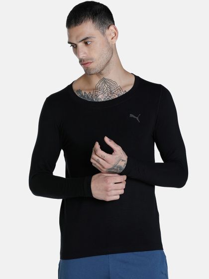 Black Long Sleeve Ribbed Thermal Top, Men