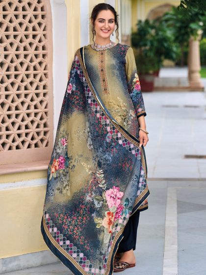 Buy Stylee LIFESTYLE Printed Silk Crepe Unstitched Dress Material