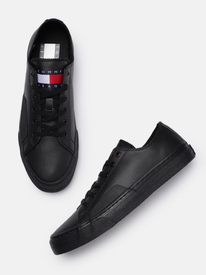 Tommy hilfiger leather sneaker black clearance