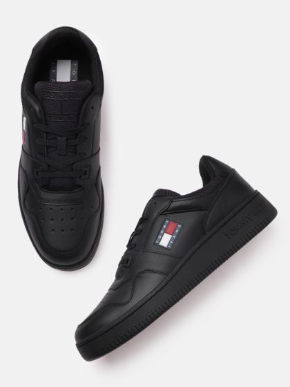 Tommy hilfiger leather sneaker black clearance