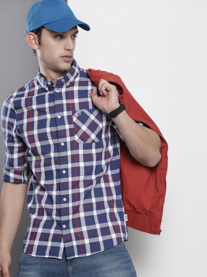 Buy TOMMY HILFIGER Red Checks Cotton Regular Fit Mens Casual Shirt
