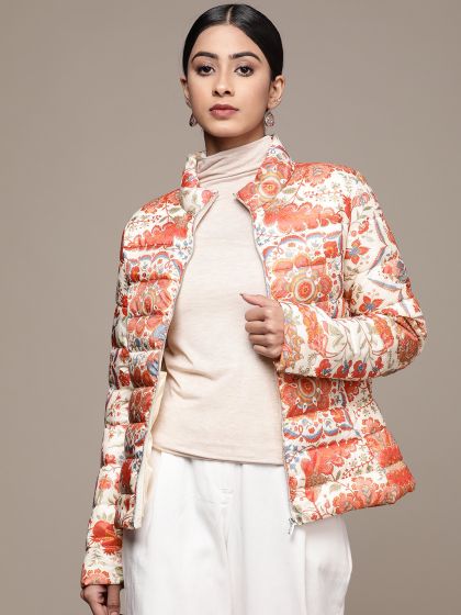 Off white floral puffer jacket deals