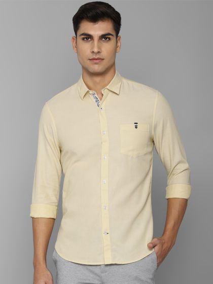 Louis Philippe light yellow cotton plain t shirt - G3-MTS16305 