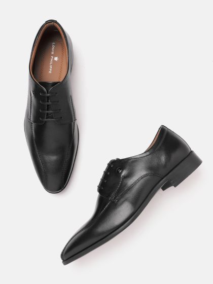 Buy Louis Philippe Men Black Solid Leather Formal Oxfords With