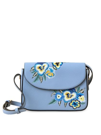 Accessorize London Women's Faux Leather Blue Floral Embroidered Tote Bag