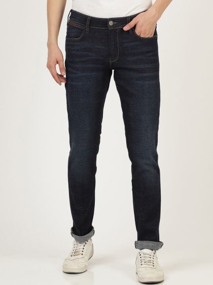 Buy Wrangler Men Dark Blue Low Rise Skanders Slim Fit Coated