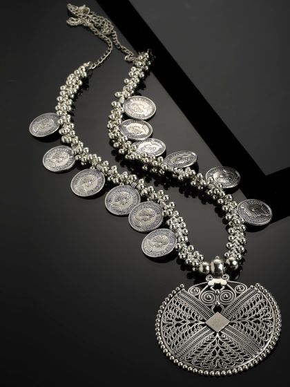 Buy Infuzze Oxidised Silver Toned Black Dual Stranded Coin