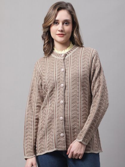 Buy Wool Trees Women Cable Knit Acrylic Cardigan Sweater