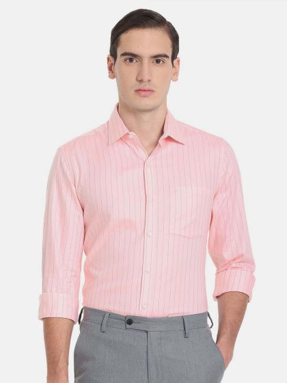 Louis Philippe Ath.Work Men's Striped Slim fit Formal Shirt  (LYSFMSSF385015_Red 39) : : Clothing & Accessories
