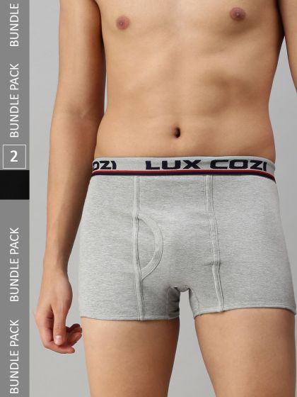 Buy Lux Cozi Men Pack Of 2 Assorted Pure Cotton Mid Rise Basic Printed Semi  Long Trunks - Trunk for Men 21535332