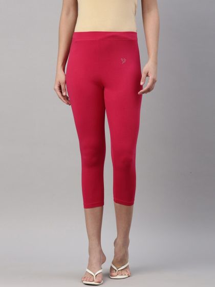 Buy Go Colors Women Pink Solid 3/4 Length Leggings - Leggings for Women  264233