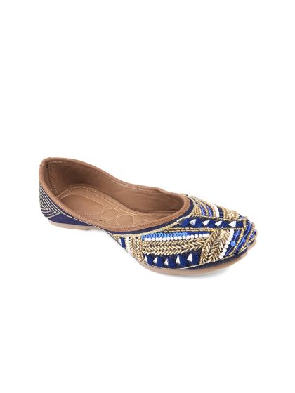 Buy DESI COLOUR Women Blue Embellished Ethnic Mojaris Flats