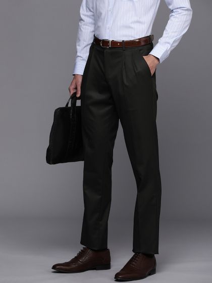Buy Louis Philippe Men Khaki Pleated Formal Trousers Trousers