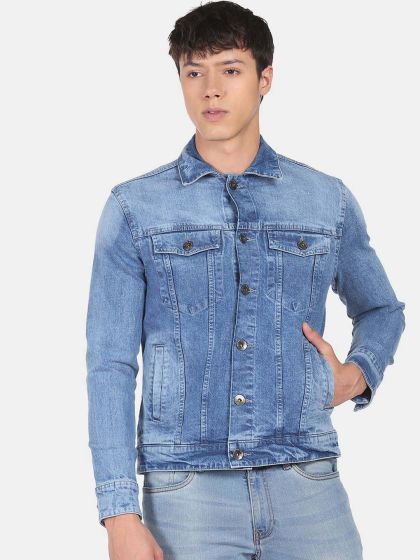 Buy FOREVER 21 Men Blue Solid Denim Jacket With A Faux Fur Detail