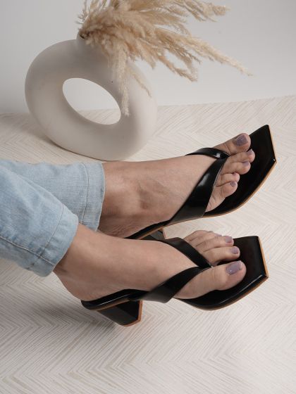 Buy Get Glamr Black Block Sandals Heels for Women 14525468 Myntra