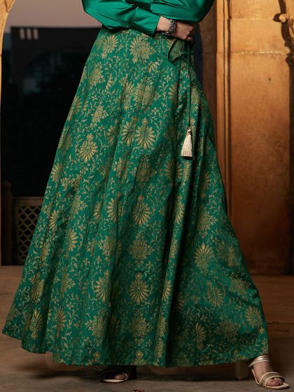 Dark green top silk maxi skirt