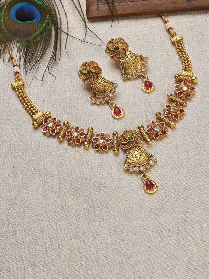 Rubans Gold-Plated Enameled Beaded Brass Jewellery Set
