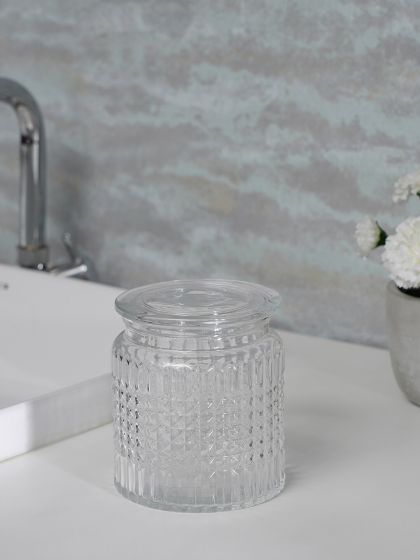 Classic Glass Bathroom Canisters  Bathroom canisters, Glass canisters, Glass  bathroom