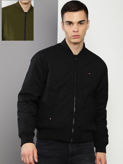 Buy Tommy Hilfiger THFLEX Men Black Solid Water Repellent Bomber