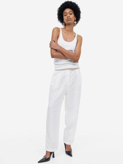 Buy H M Woman Tapered Linen Blend Trousers Trousers for Women