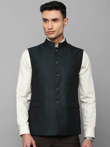 Buy Ethnix By Raymond Men Black Self Design Velvet Nehru Jacket