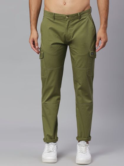 Brown Slim Fit Cotton Lycra Pants for Men by