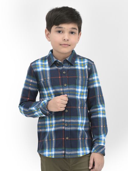 JusCubs Boys Checkered Casual Dark Blue Shirt - Buy JusCubs Boys