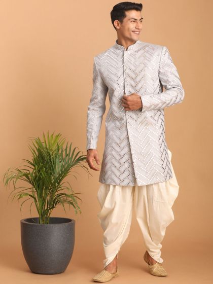 Abhishti Brocade Straight Sherwani style Kurta with Stand Collar