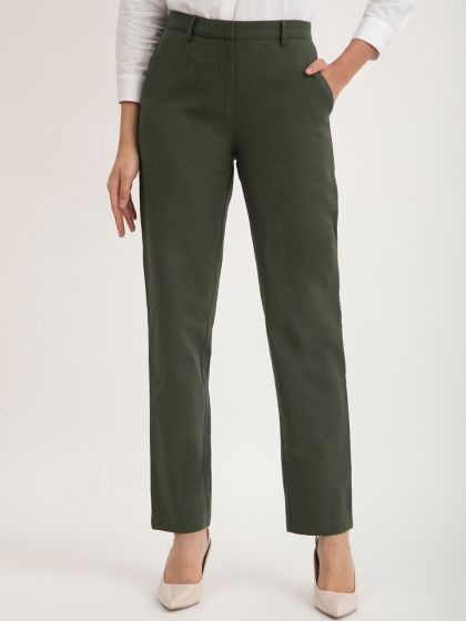 Buy Women Green Solid Formal Regular Fit Trousers Online  729882  Van  Heusen