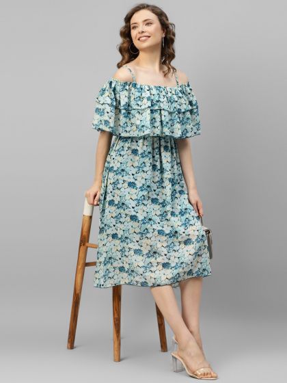 Buy FABALLEY Blue Womens Denim Dungaree Dress