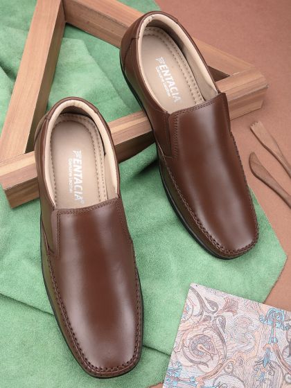Louis Stitch Loafers And Moccasins : Buy Louis Stitch Italian Handmade  Brown Plain Formal Mocassins Shoes for Men Online