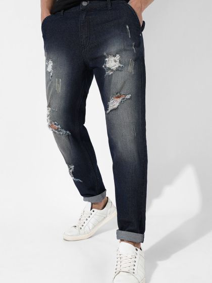 Buy HERE NOW Men Blue Slim Fit Mid Rise Highly Distressed Jeans