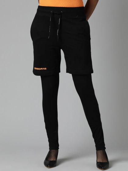 HRX by Hrithik Roshan Women Black Solid Slim Fit Sports Shorts With  Attached Tights