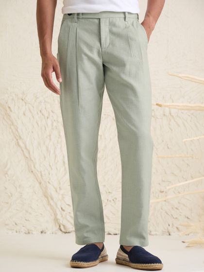 Buy Van Heusen Men Solid Mid Rise Pleated Formal Trousers
