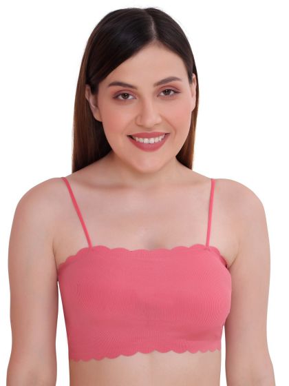PLUMBURY® Women's Padded Lace Bralette Bra Camisole Crop Top, Pink