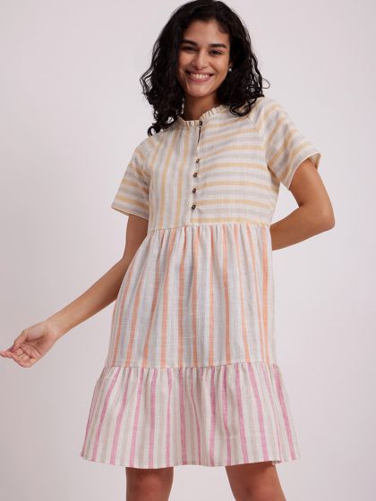 Belted Tiered Cotton Shirtdress