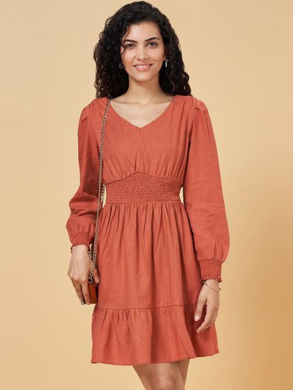 all about you - By Myntra Women Rust Self-Design Striped Party