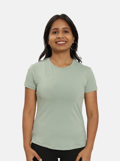 Plain Olive Green Women Half Sleeves Round Neck T-Shirt