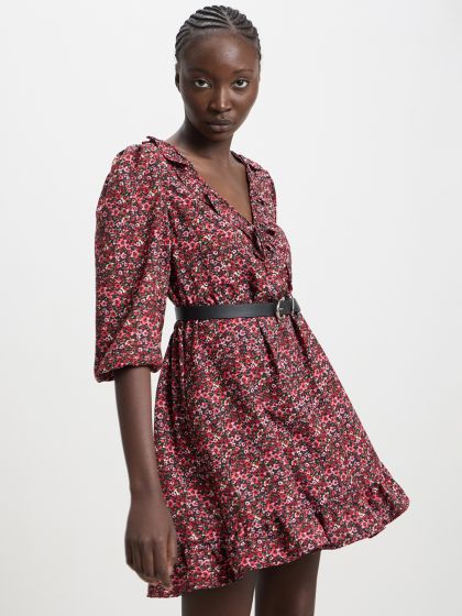 H&m red pleated chiffon dress on sale