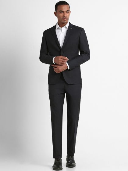 Men Black Solid Slim Fit Formal Two Piece Suit