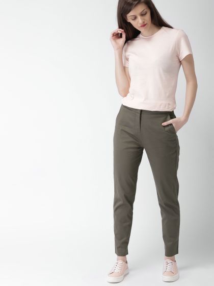 Women Navy Solid Formal Regular Fit Pants