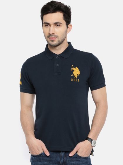 Buy U S Polo Assn Men Black Solid Polo Collar T Shirt Tshirts For Men 2365533 Myntra