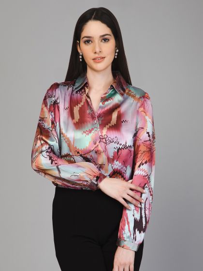 Buy First Resort by Ramola Bachchan First Resort by Ramola Bachchan Classic  Embellished Detail Satin Casual Shirt at Redfynd