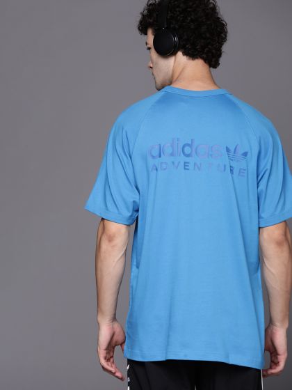 ADIDAS Originals Men Blue Printed OVERSIZED Pure Cotton T-shirt